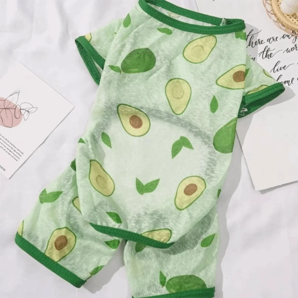 Cartoon Print Cat Cooling Jumpsuit Ultra-thin Breathable Mesh Dog Sunscreen Clothes Sun Protection Pet Four-legged Clothes
