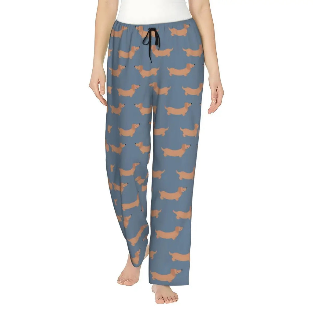 Custom Womens Dachshund Dog Pajama Pants Print Sausage Dogs Sleep Sleepwear Bottoms with Pockets