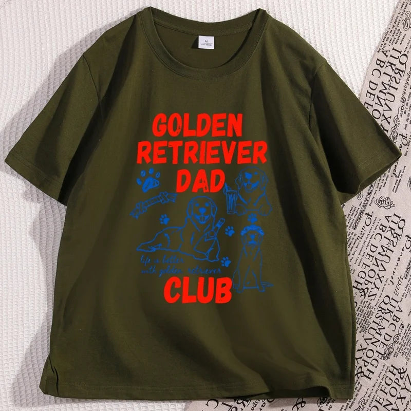 Golden Retriever Dad Club T-Shirt Funny Regular Casual Comfort Breathable Short Sleeve T Shirts Loose Graphic Tees Clothing