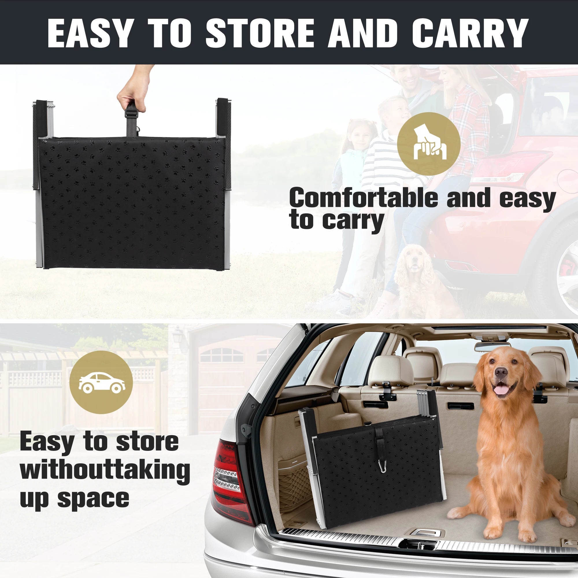 Adjustable Foldable Dog Stairs Set - Stainless Steel Pet Steps for Cars, Trucks & SUVs, Ideal for Medium & Large Breeds