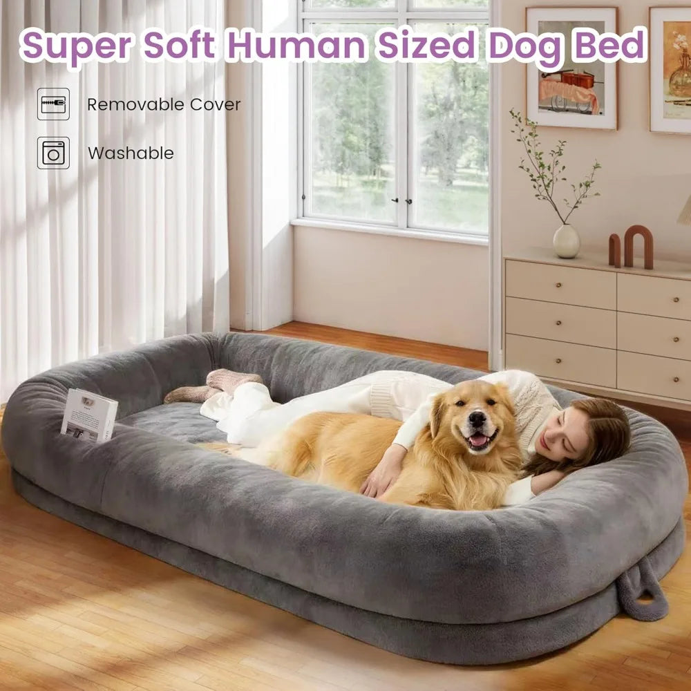 71x43 Inch Human Size Dog Bed, Orthopedic Waterproof Washable Cover, Soft Calming Lounger for Adults & Pets