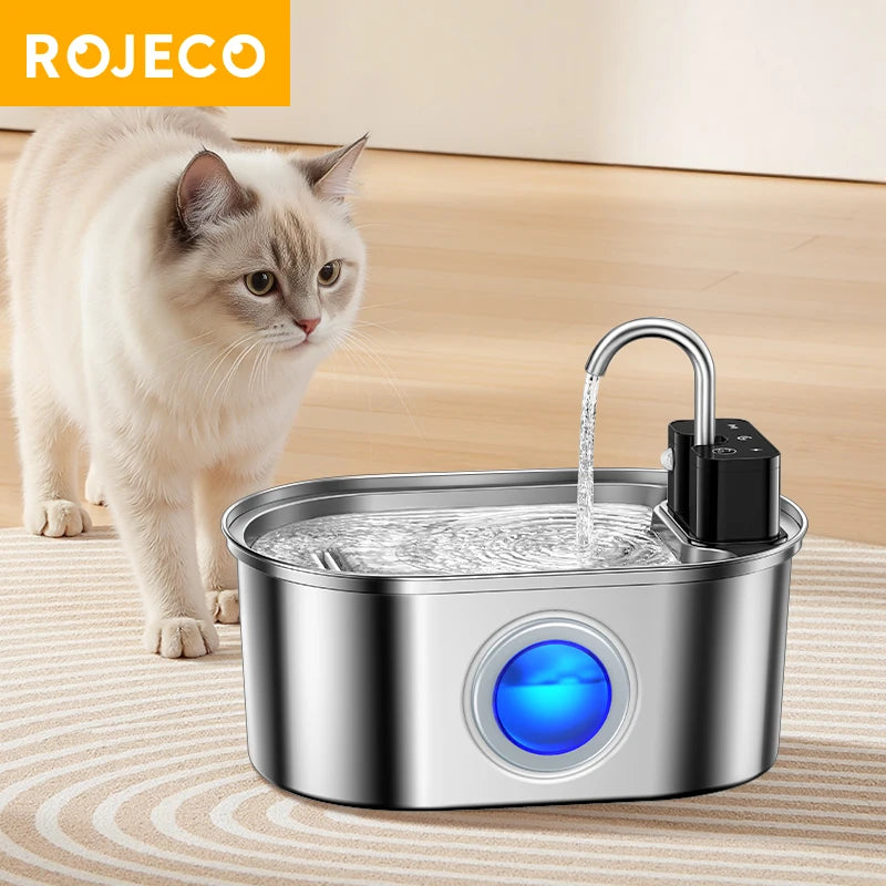 ROJECO Smart Cat Water Fountain — 3.2L Stainless Steel with Wireless Sensor