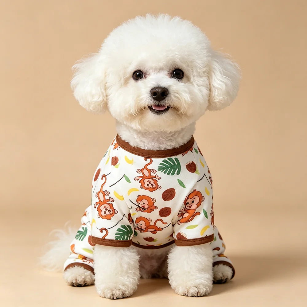 Summer Dog Vest Cute Cartoon Monkey Banana Leaf Print Breathable Thin Four Legged Pajamas for Small Medium Dog Vest Pet Clothes
