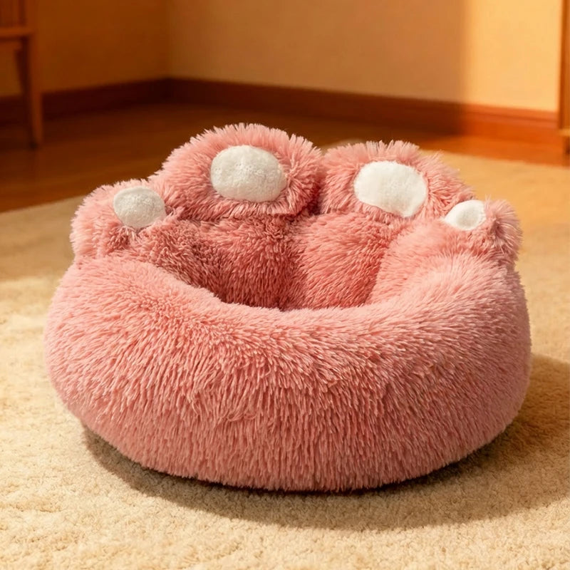 Large Dog Winter Bed Paw Shape Calming Pet Bed, Plush warm Donut Bed for Dogs & Cats Non-Slip Bottom Large Size for Big dogs