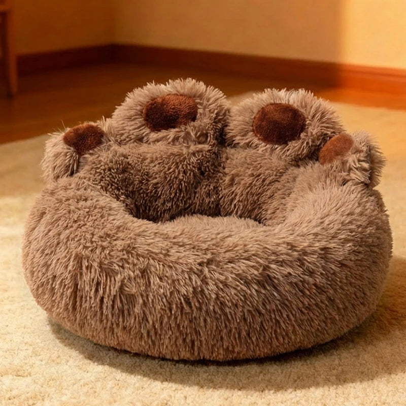 Large Dog Winter Bed Paw Shape Calming Pet Bed, Plush warm Donut Bed for Dogs & Cats Non-Slip Bottom Large Size for Big dogs
