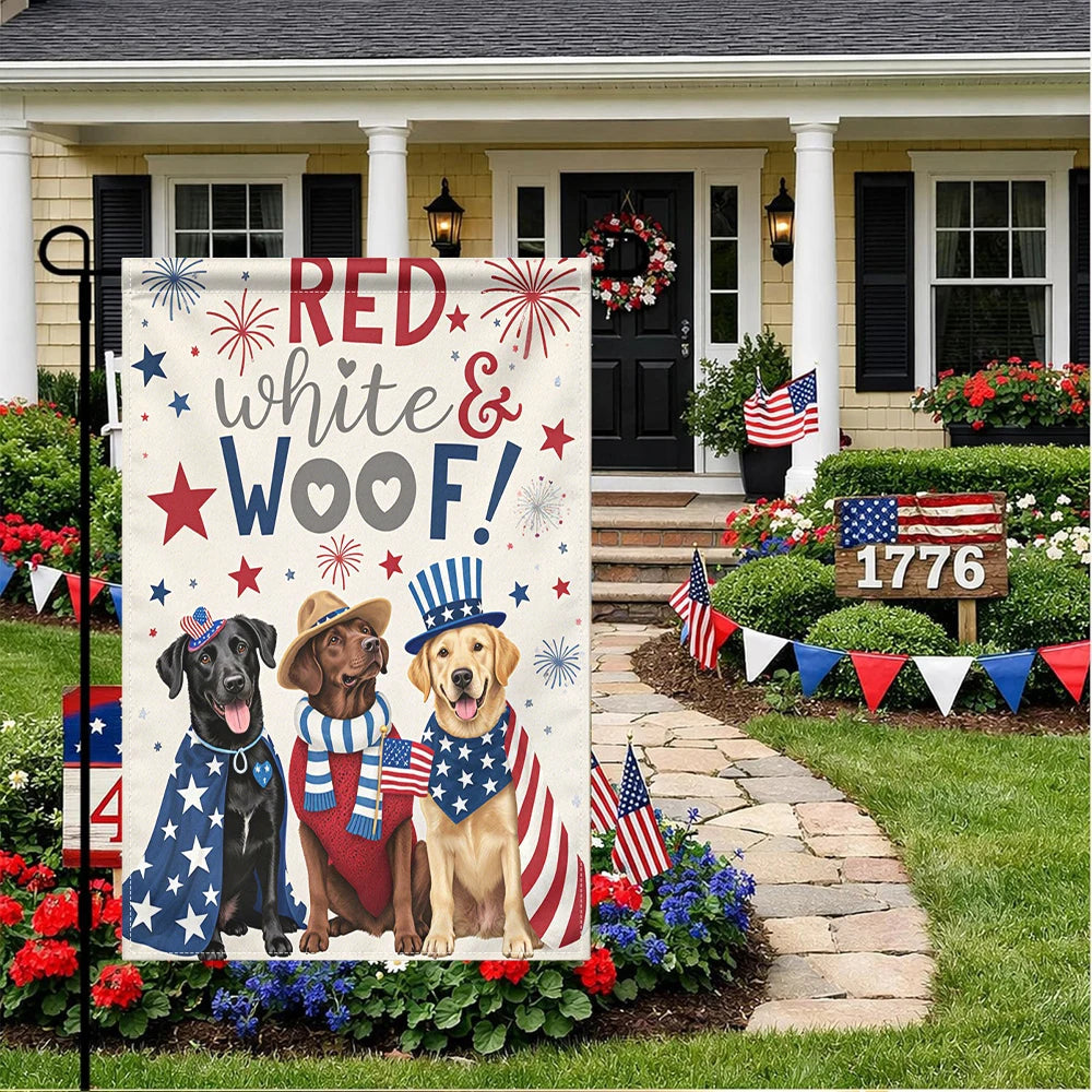 Red White Woof Patriotic Dog Garden Flag Double Sided Print No Pole Included 4th of July Decor