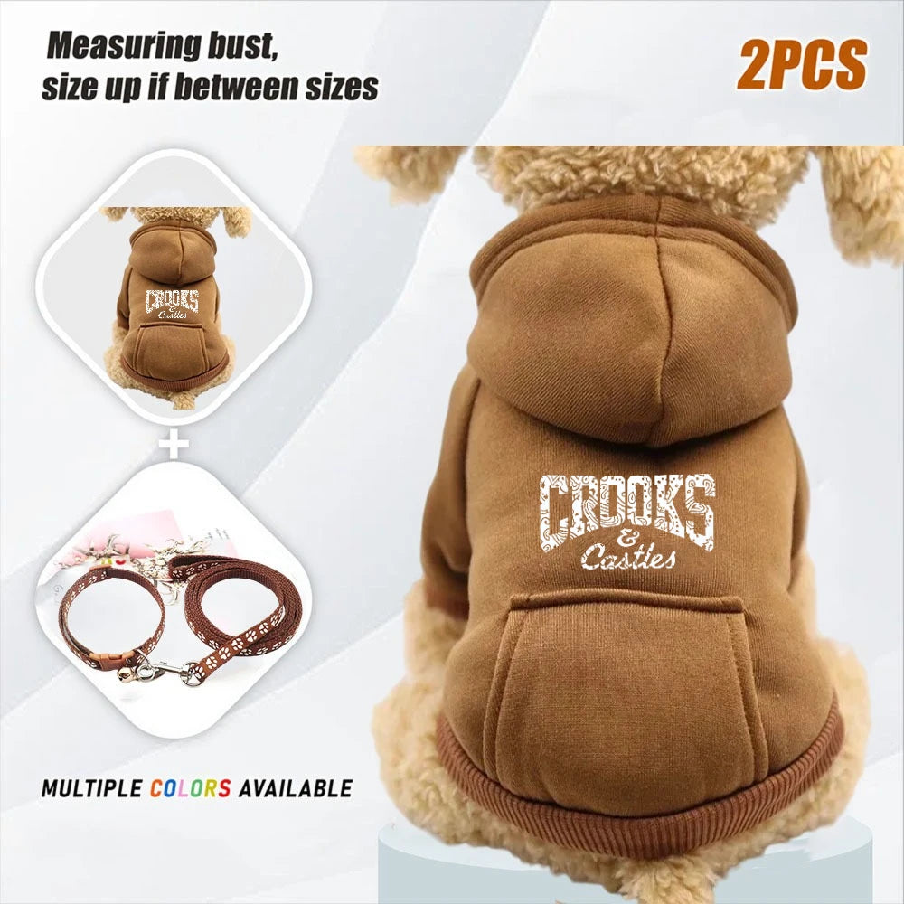 2PCS Traction Rope with Clothes Pet Dog Cat Halloween Costumes,West Cowboy with Hat,Funny Pet Outfit Funny Costume for Cats Dogs