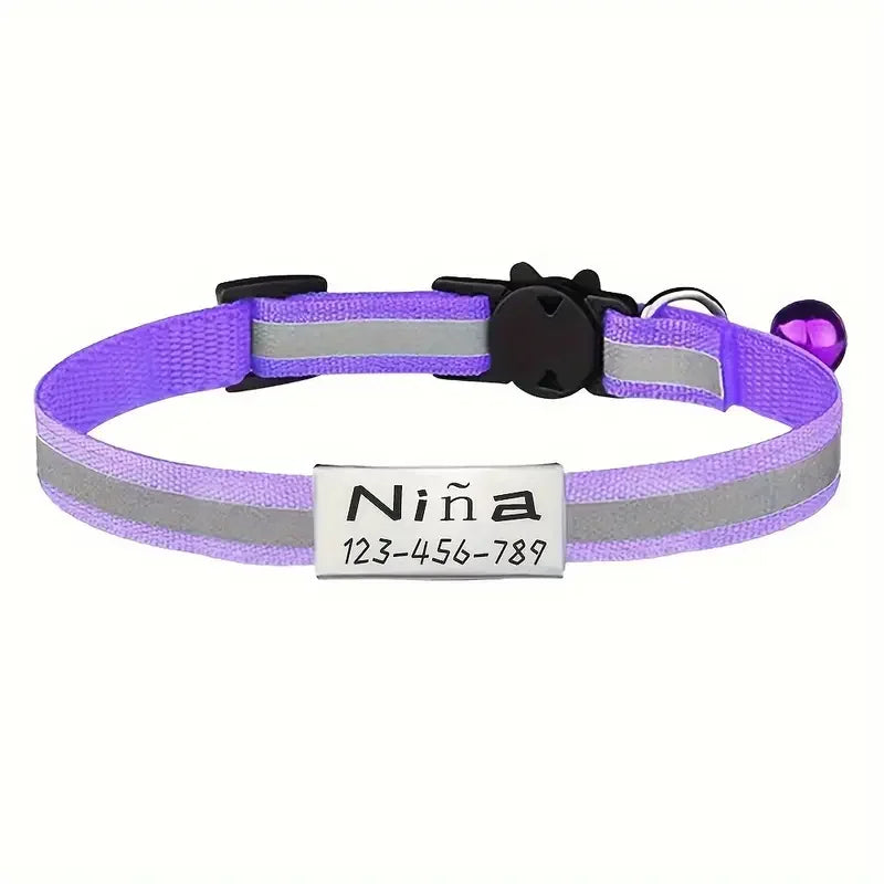 Personalized Free Engraving Reflective Cat Safety Buckle Collar Adjustable Custom ID tag Nylon Puppy Kittens Necklace