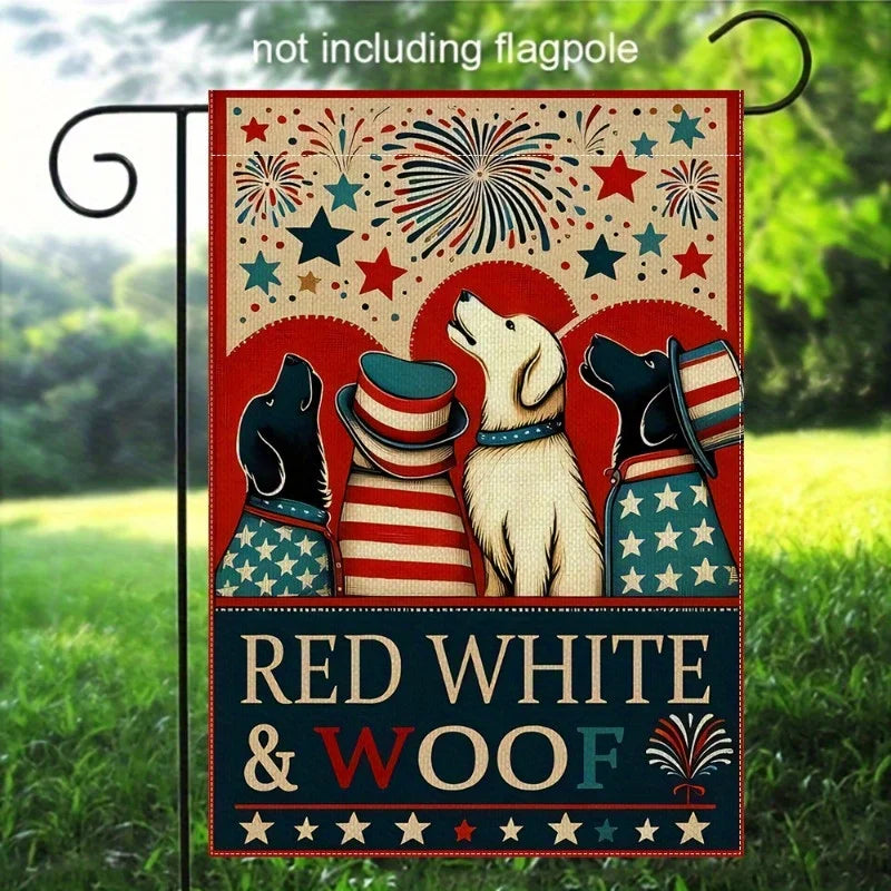 4th of July Patriotic Dog Garden Flag – 12x18 Double Sided
