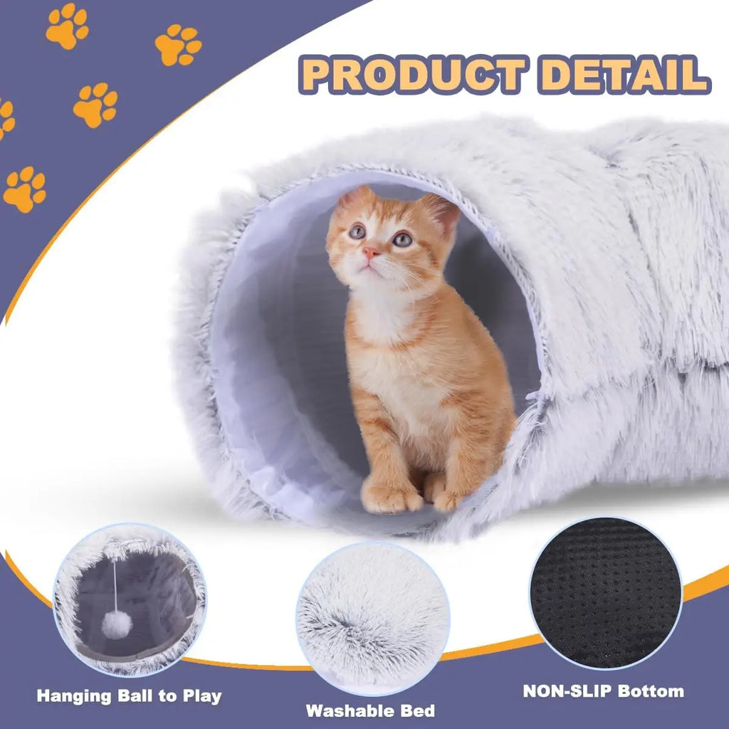 New Arrival Plush Cat Tunnel Bed Foldable Two-in-One round Warmth Pet Nest Thickened Cozy Cuddly Cat Hideaway