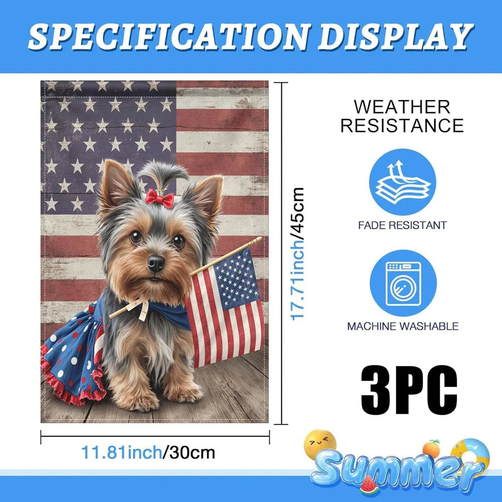 1PC Patriotic Yorkie Dog Garden Flag 4th of July Decor Double Sided Rustic American Stars and Stripes Flag Out