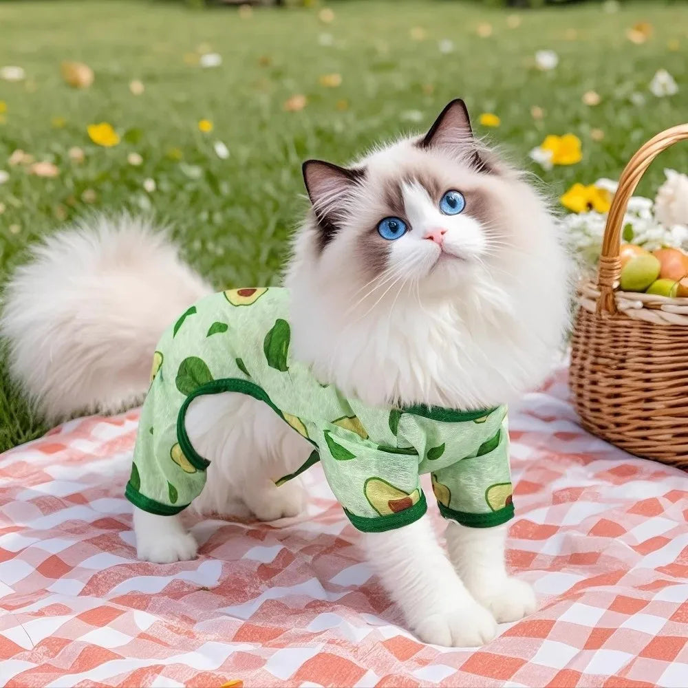 Cartoon Print Cat Cooling Jumpsuit Ultra-thin Breathable Mesh Dog Sunscreen Clothes Sun Protection Pet Four-legged Clothes