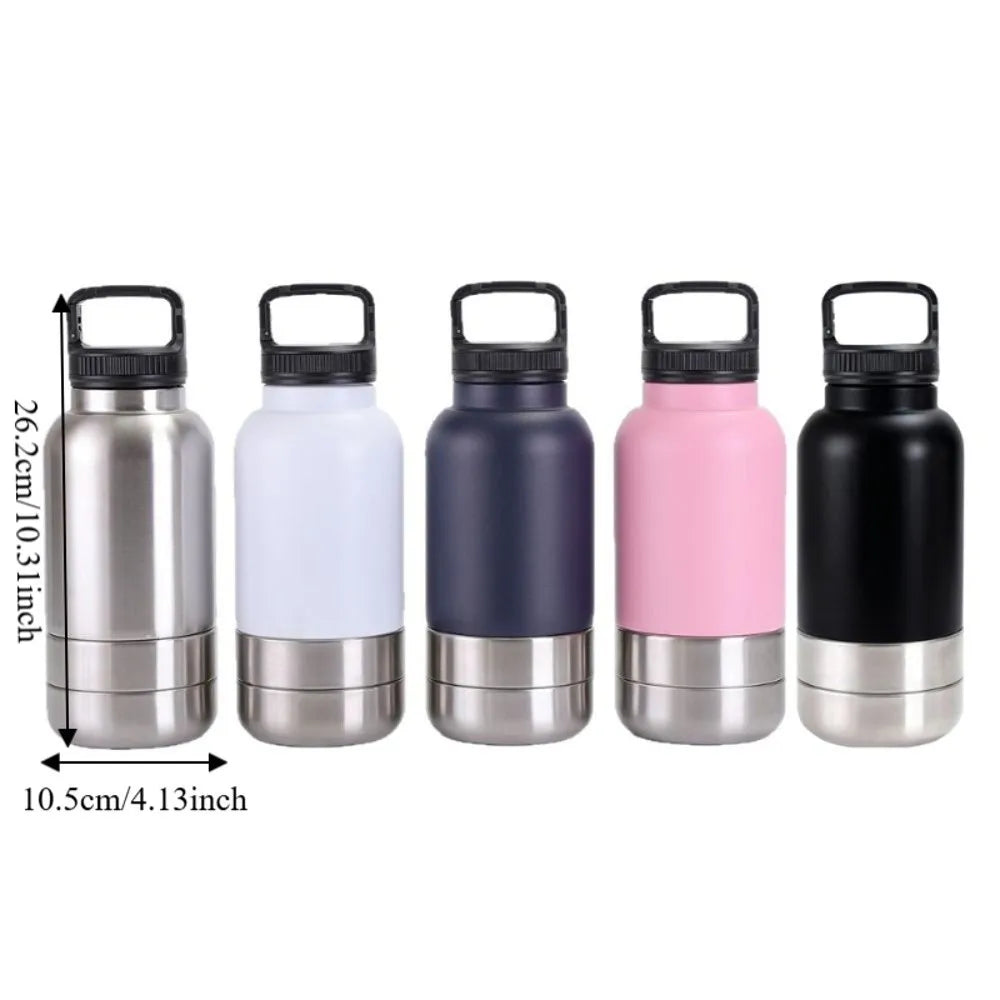 3 in 1 Stainless Steel Pet Water Bottle Multi-layered Detachable Dog Drinking Bottle Leak-proof 32Oz Insulated Water Bottle