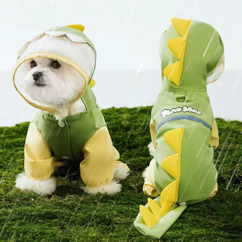 Large Dog Dinosaur Raincoat Golden Retriever Four Legged Waterproof Clothes Pet Summer All Inclusive With Tail Stereo Rain Ponch