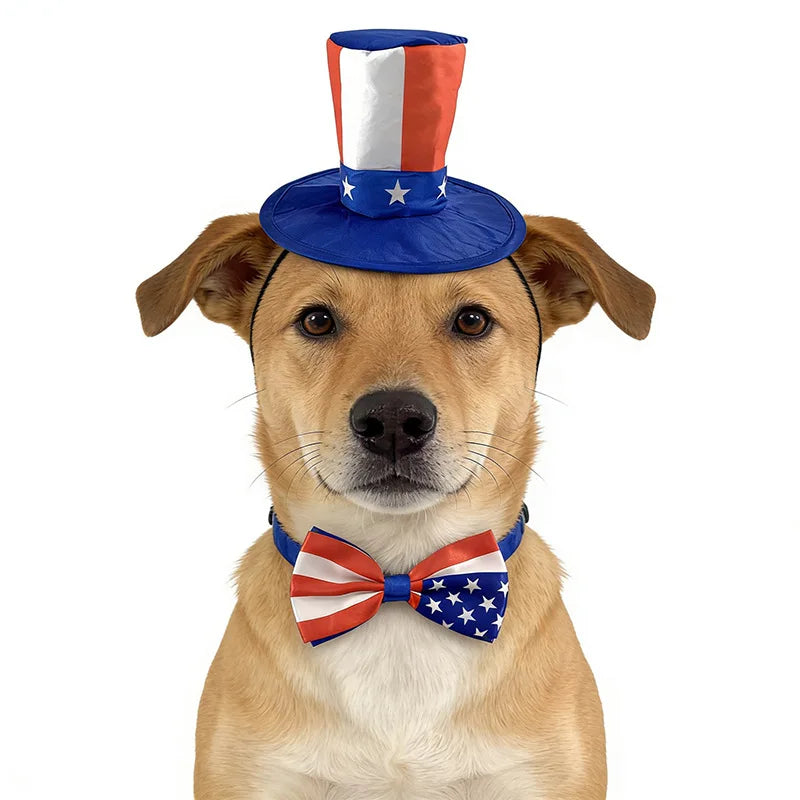 3pcs Dog Outfit Cute Pet Bow Headband and Collar for Small Medium Dog Cat Independence Day 4th of July Party Photo Accessories