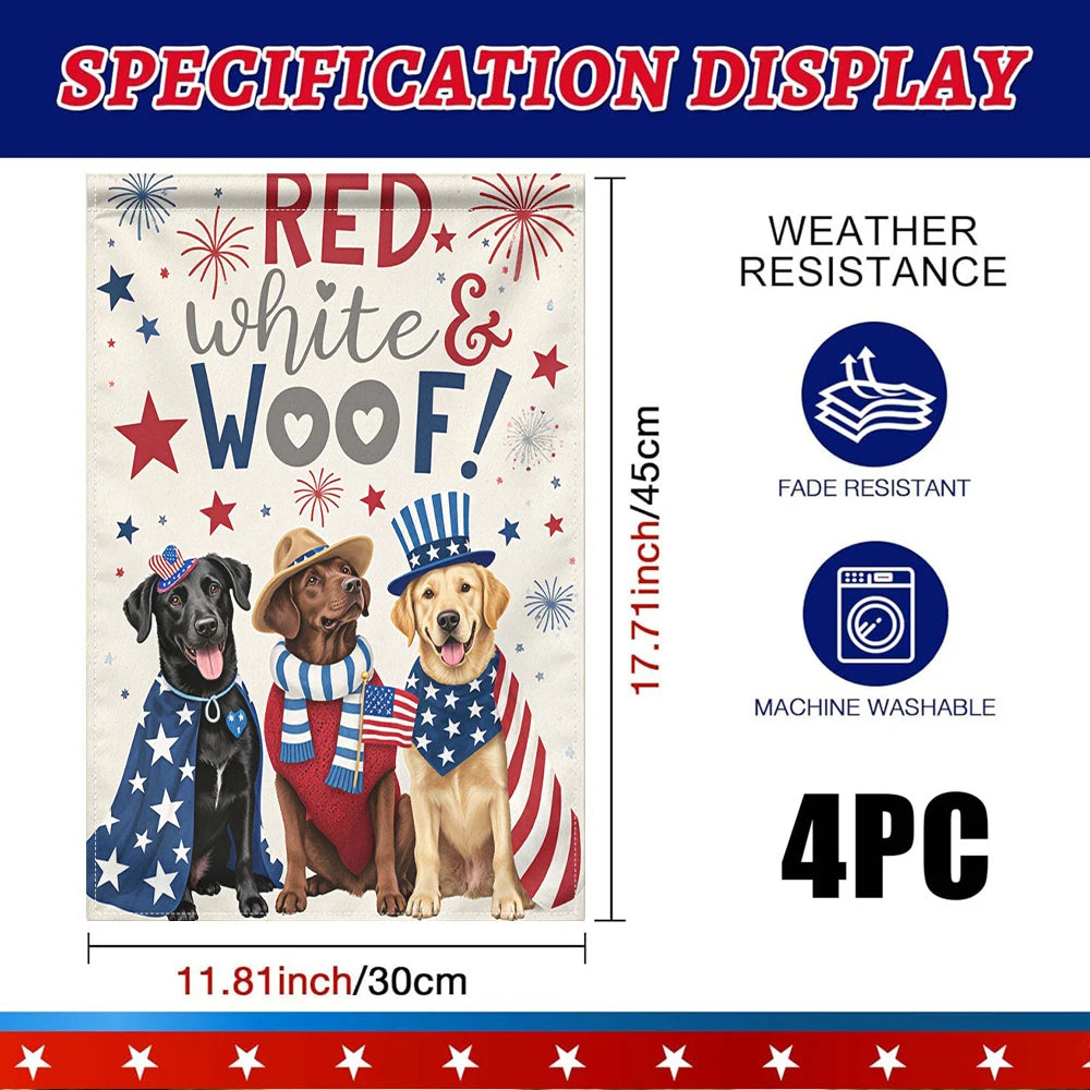 Red White Woof Patriotic Dog Garden Flag Double Sided Print No Pole Included 4th of July Decor