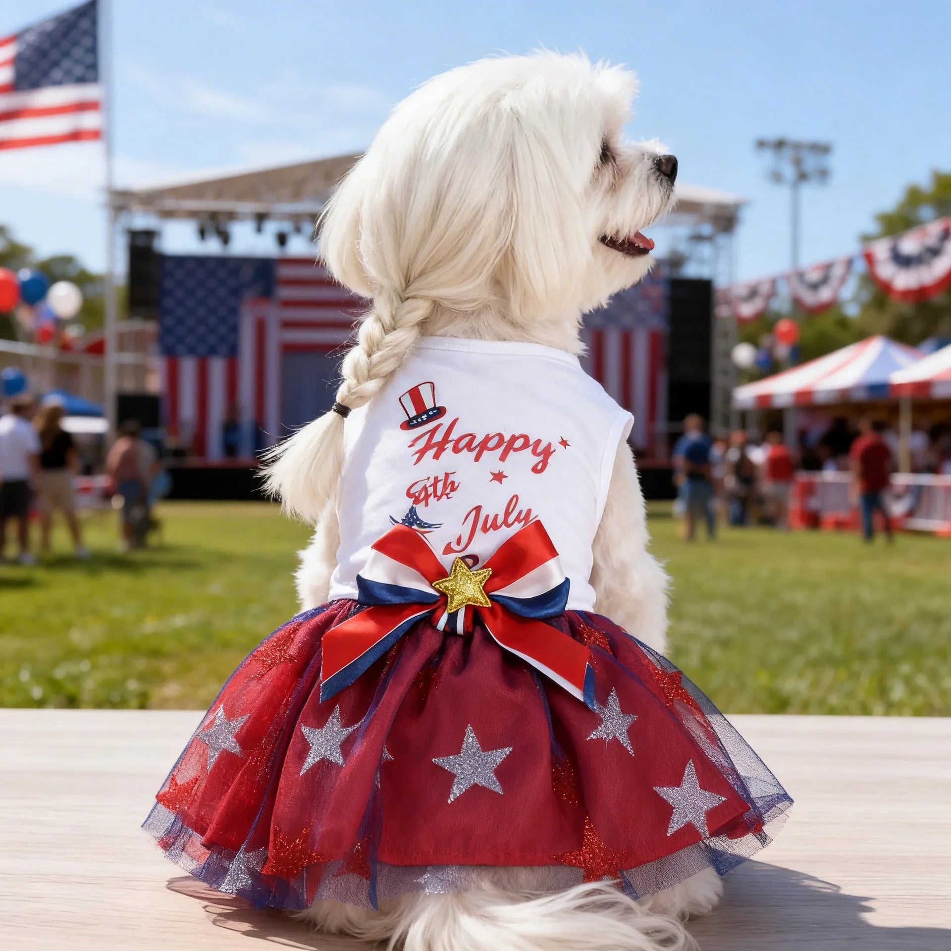 Dog Dress Clothes Pet Mesh Dress Patriotic Independence Day Classic Skirt for Cats Dogs Spring Summer Costume Festival Dress Up