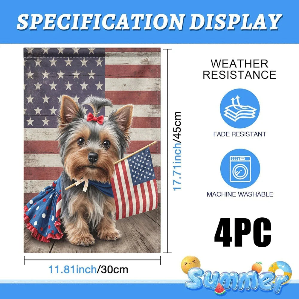 1PC Patriotic Yorkie Dog Garden Flag 4th of July Decor Double Sided Rustic American Stars and Stripes Flag Out
