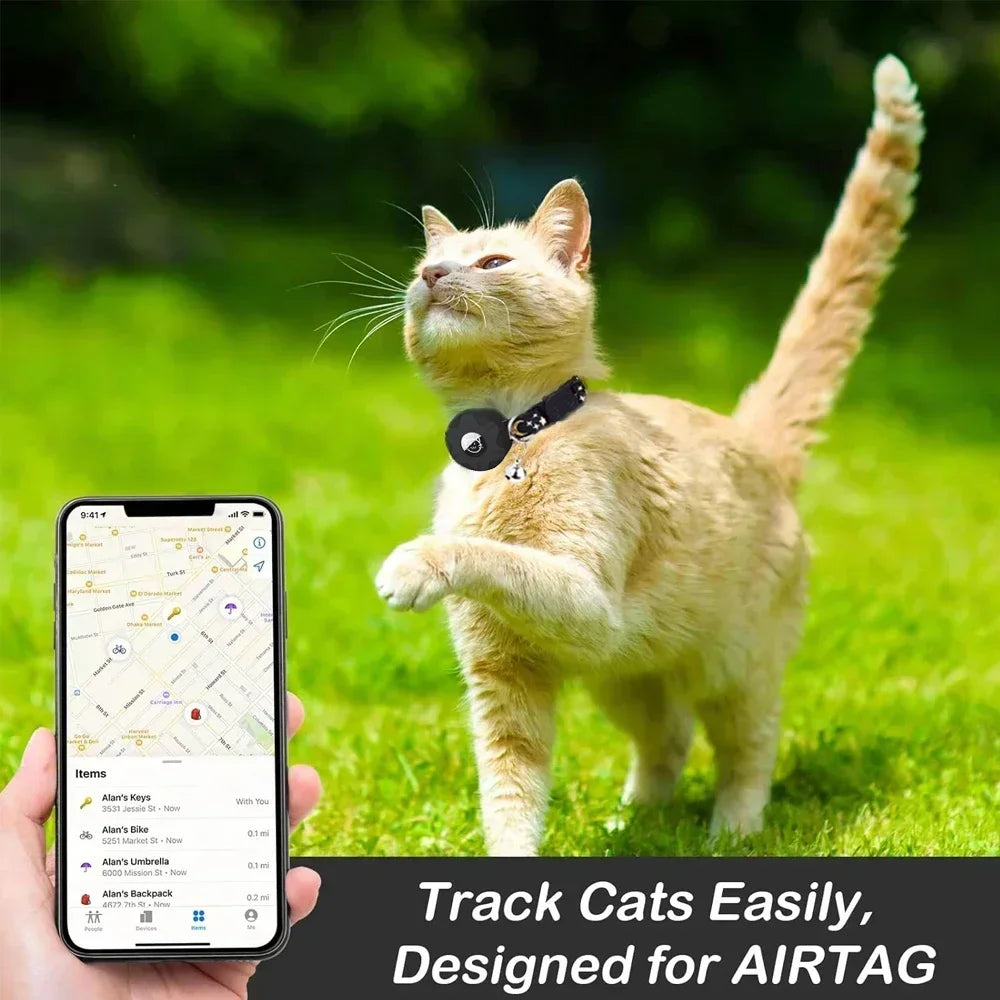 Reflective Cat Collar with AirTag Holder & Bell — Safe Breakaway Design