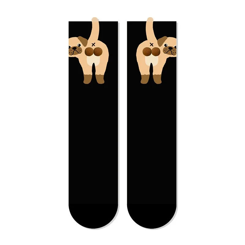 Cartoon Cute Dog Egg Cotton Socks for Women Kawaii Spring Autumn Knitting Middle Tube Socks Cat Butt Print Cat Balls Couple Sock