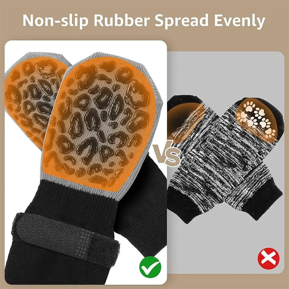 4-Pack Anti-Slip Dog Socks, Prevent Licking and Biting of Hard Wooden Floors, Strong Grip, Paw Protection, Anti-Scratch, Double-