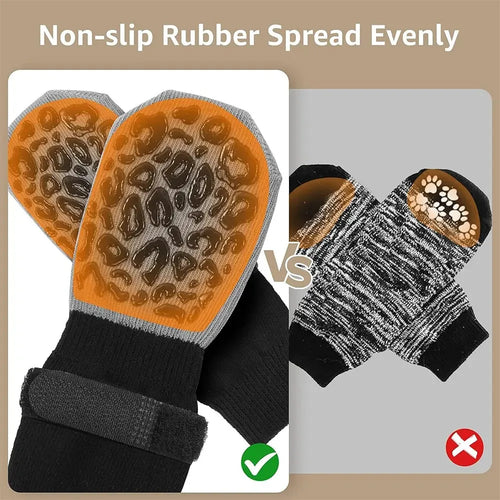 4-Pack Anti-Slip Dog Socks, Prevent Licking and Biting of Hard Wooden Floors, Strong Grip, Paw Protection, Anti-Scratch, Double-