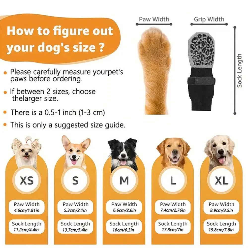 4-Pack Anti-Slip Dog Socks, Prevent Licking and Biting of Hard Wooden Floors, Strong Grip, Paw Protection, Anti-Scratch, Double-