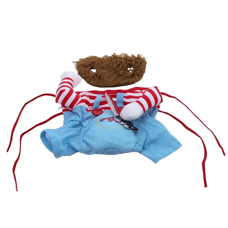 Funny Dog Horror Movie Clothes Sweatshirt Set Cosplay Chucky Pet Party Costume Comical Outfits Halloween Dress Jumpsuit