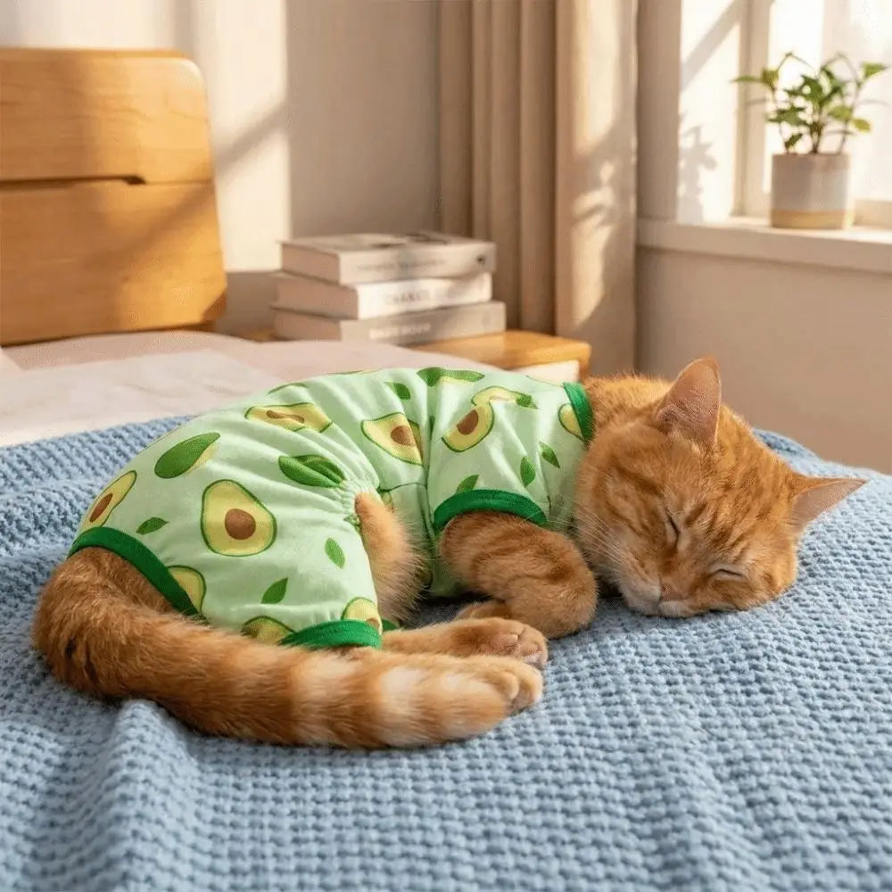 Cartoon Print Cat Cooling Jumpsuit Breathable Mesh Sun Protection Pet Four-legged Clothes Ultra-thin Summer Cat Clothes Travel