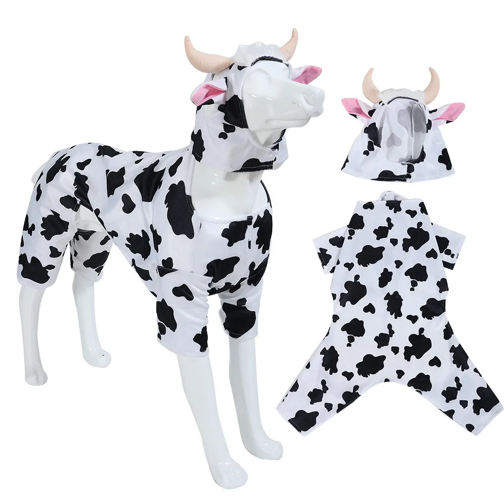 Tiger & Cow Print Dog Costume Pet Cosplay Jumpsuit for Small Medium Dogs Cat Halloween Party Outfit Soft Warm Dog Clothes