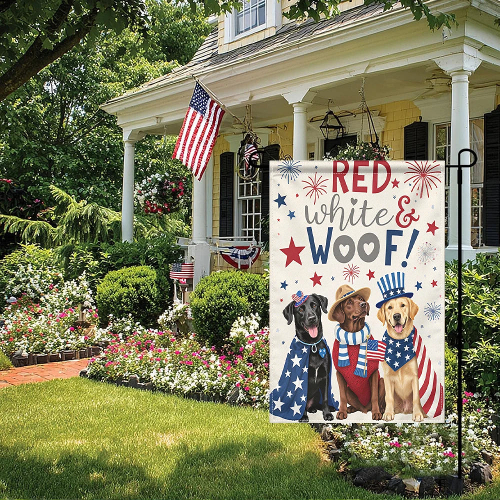Red White Woof Patriotic Dog Garden Flag Double Sided Print No Pole Included 4th of July Decor