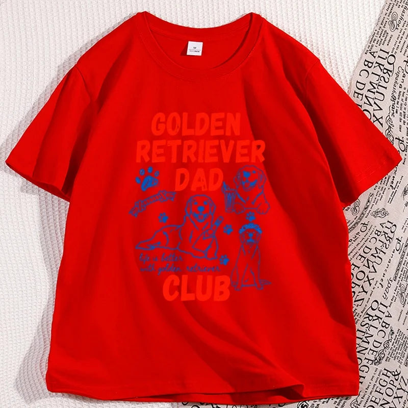 Golden Retriever Dad Club T-Shirt Funny Regular Casual Comfort Breathable Short Sleeve T Shirts Loose Graphic Tees Clothing