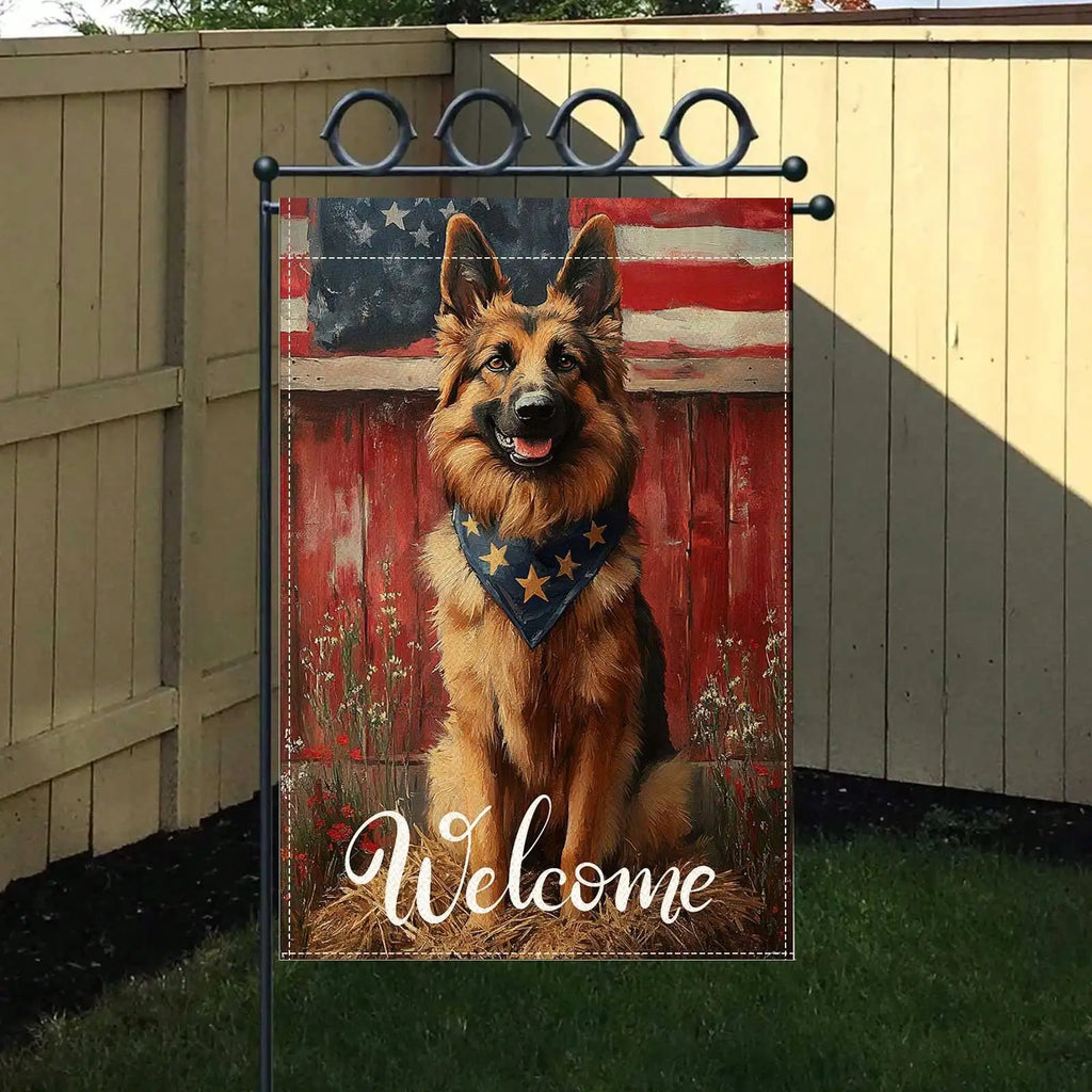 2D-Flat Print Garden Flag, Patriotic Dog Welcome Print, Pet Decor, 30x45cm, Flagpole Not Included