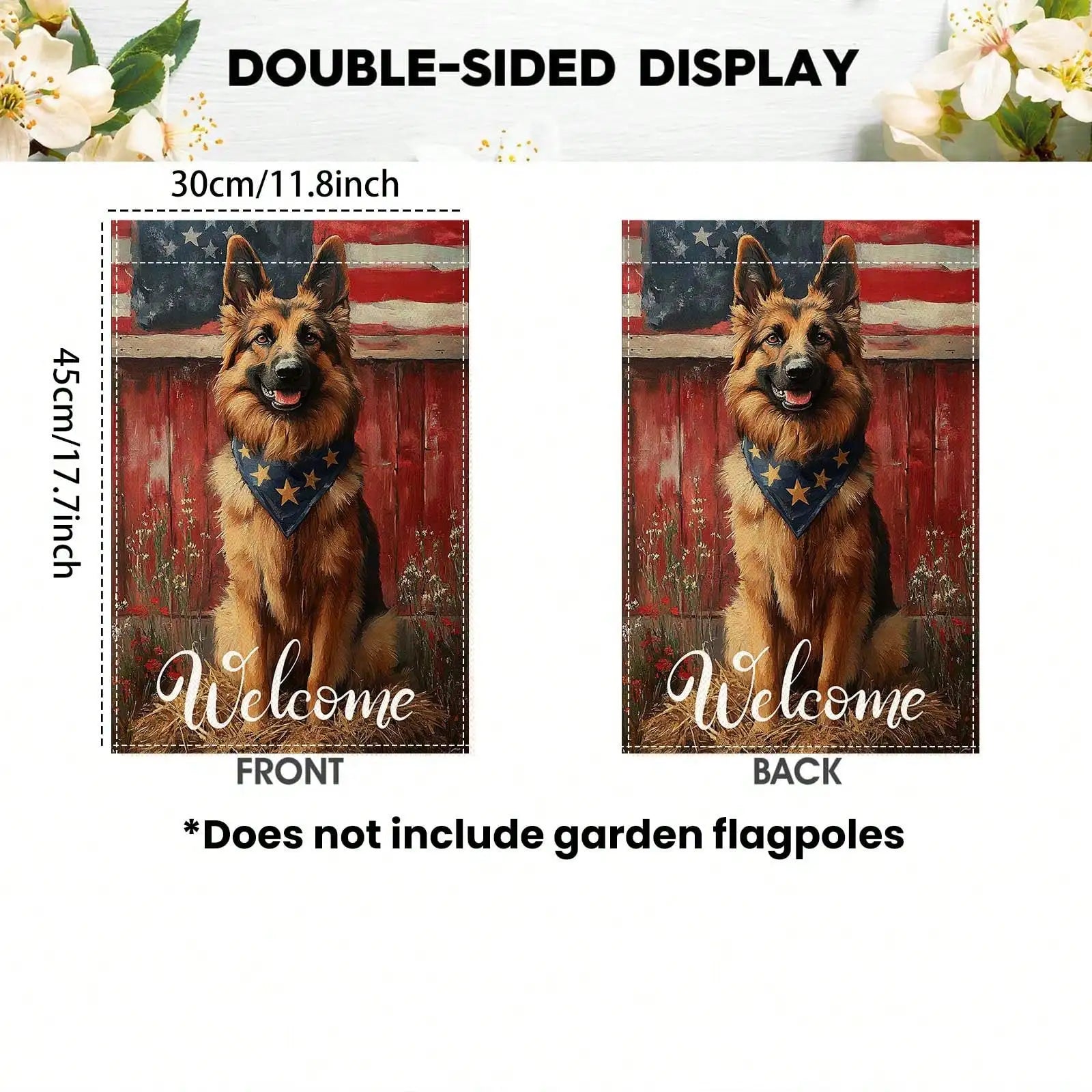 2D-Flat Print Garden Flag, Patriotic Dog Welcome Print, Pet Decor, 30x45cm, Flagpole Not Included