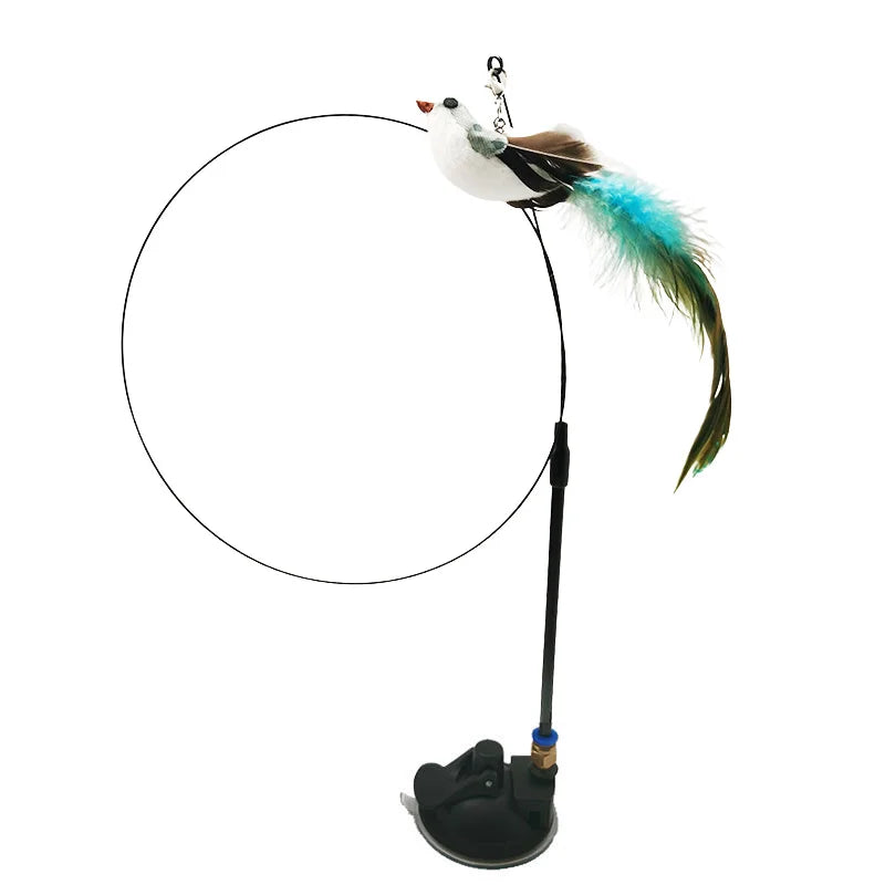 Interactive Feather Bird Cat Wand Toy with Bell & Suction Cup