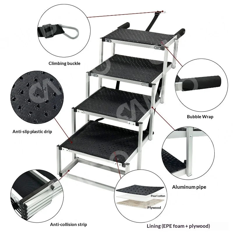 Portable Foldable Aluminum Dog Steps Pet Stairs Heavy Duty Non Slip Travel Car SUV Indoor Outdoor Ladder Dog Ramp Pet Gate