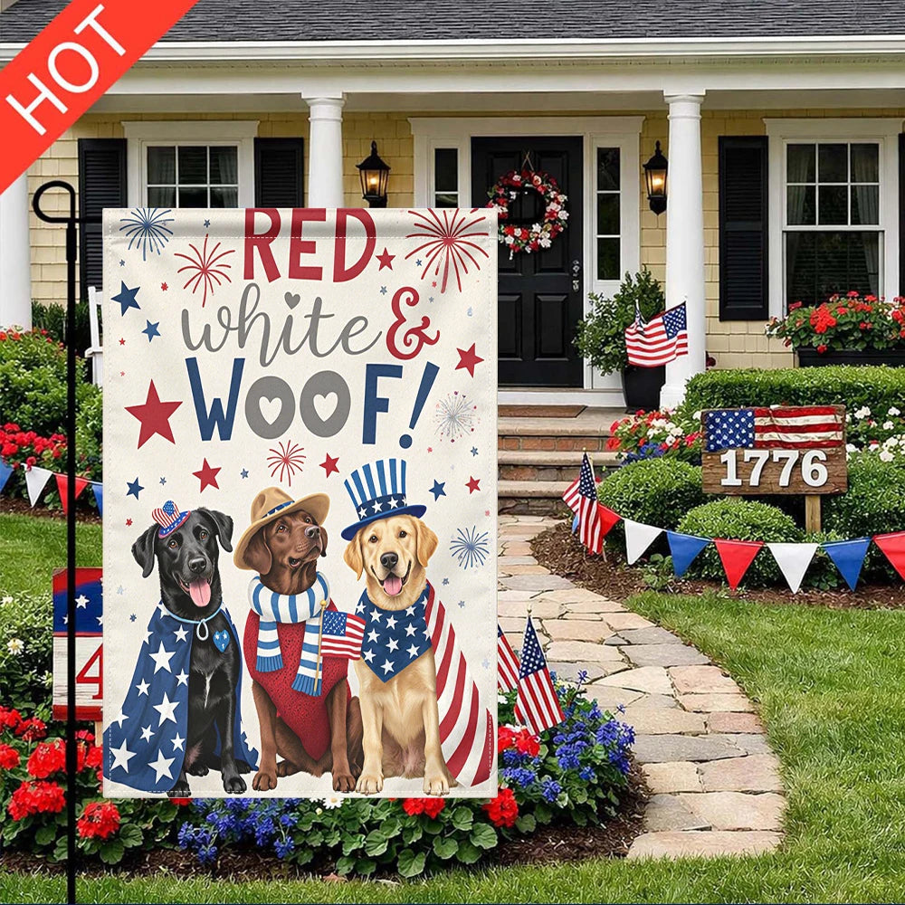 Red White Woof Patriotic Dog Garden Flag Double Sided Print No Pole Included 4th of July Decor