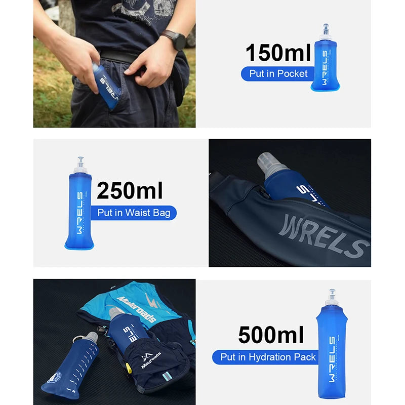 WRELS Collapsible Soft Flask — BPA-Free Foldable Water Bottle for Outdoor Sports