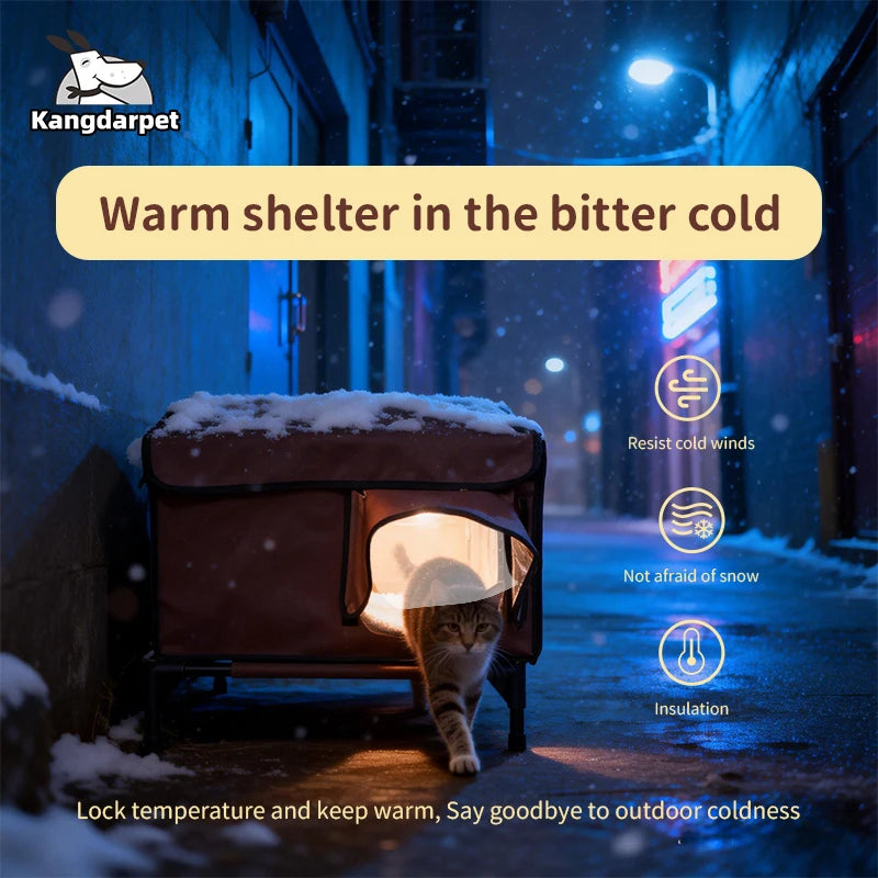 Outdoor Cat House Waterproof Cat House Rainproof Windproof Warm Foldable Cats Bed Thickened Insulation Escape Door Tent