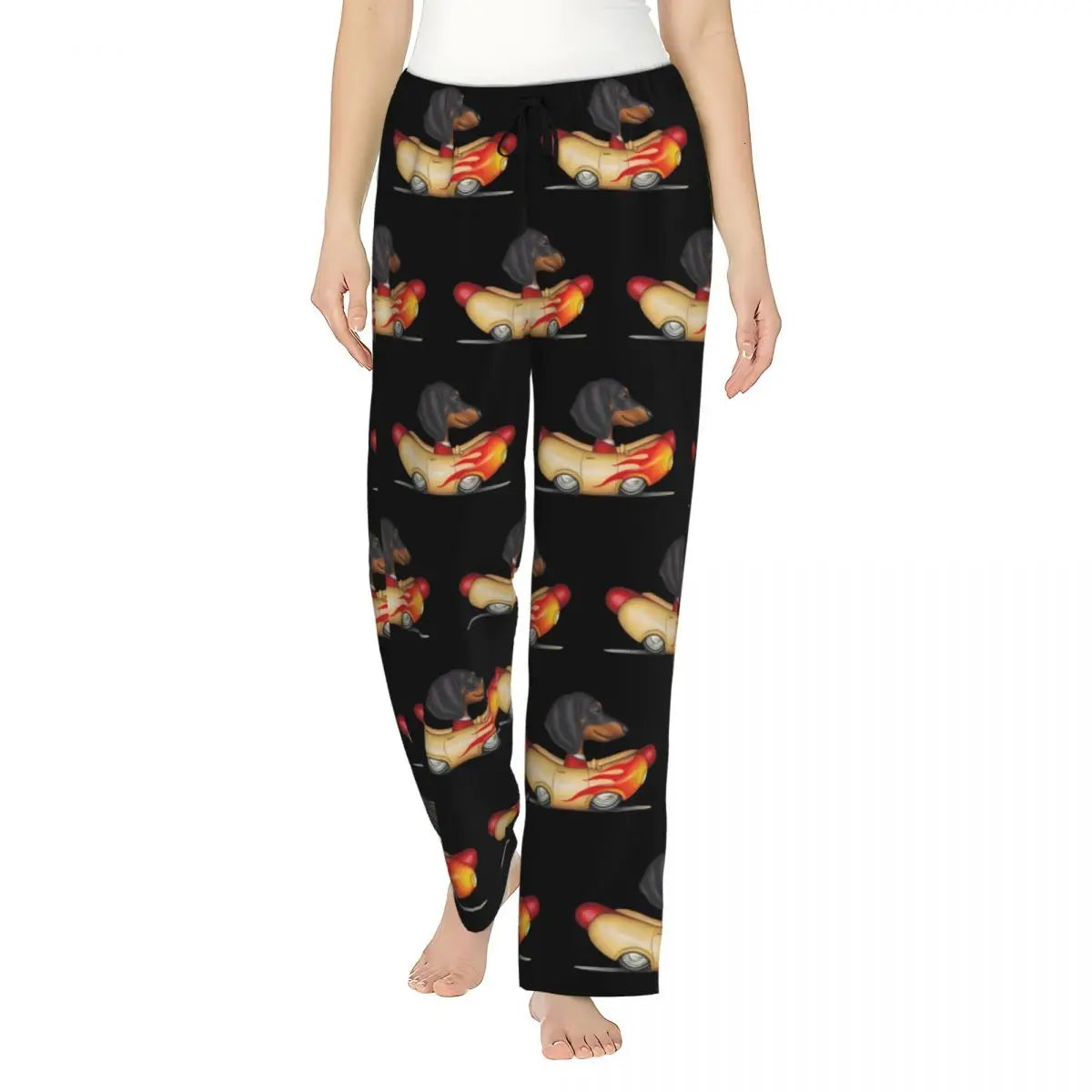 Custom Womens Dachshund Dog Pajama Pants Print Sausage Dogs Sleep Sleepwear Bottoms with Pockets