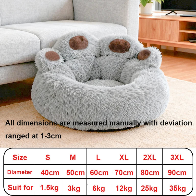 Large Dog Winter Bed Paw Shape Calming Pet Bed, Plush warm Donut Bed for Dogs & Cats Non-Slip Bottom Large Size for Big dogs