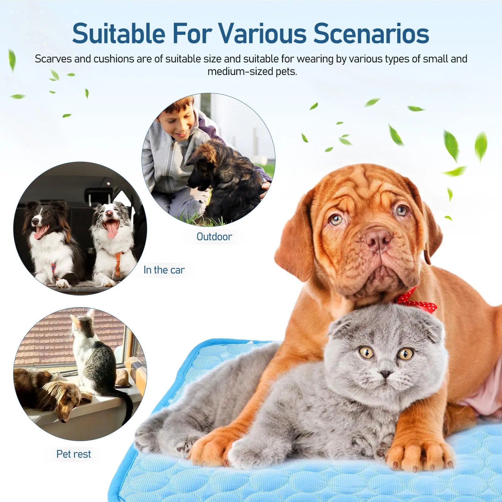 Pet Dog Cooling Bandana Neck Wrap Cooler Ice Silk Mat Blanket Soft Breathable Small Medium Dogs Summer Outdoor Travel