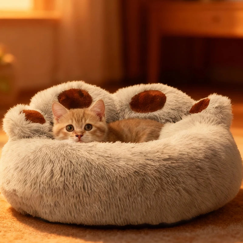 Large Dog Winter Bed Paw Shape Calming Pet Bed, Plush warm Donut Bed for Dogs & Cats Non-Slip Bottom Large Size for Big dogs