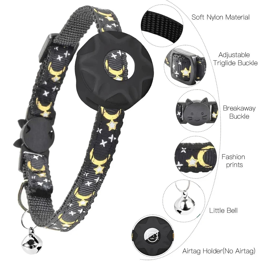 Reflective Cat Collar with AirTag Holder & Bell — Safe Breakaway Design