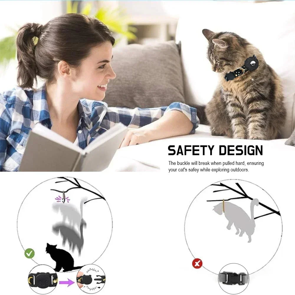 Reflective Cat Collar with AirTag Holder & Bell — Safe Breakaway Design
