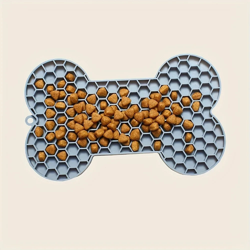 1PC Silicone Dog Lick Mat - Bone-Shaped Non-Slip Slow Feeder Pet Treat Pad, for Small To Medium Pets Anxiety Reduction