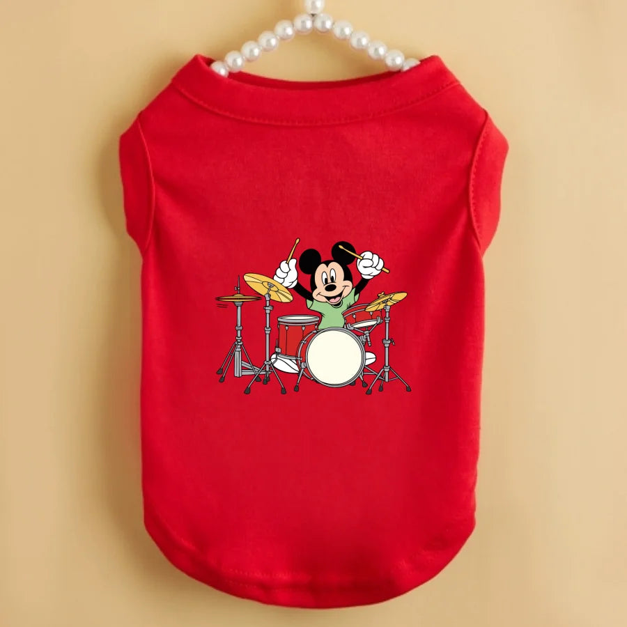 1PC  Mickey print pet sleeveless T-shirt for drumming, soft and breathable round neck pet vest