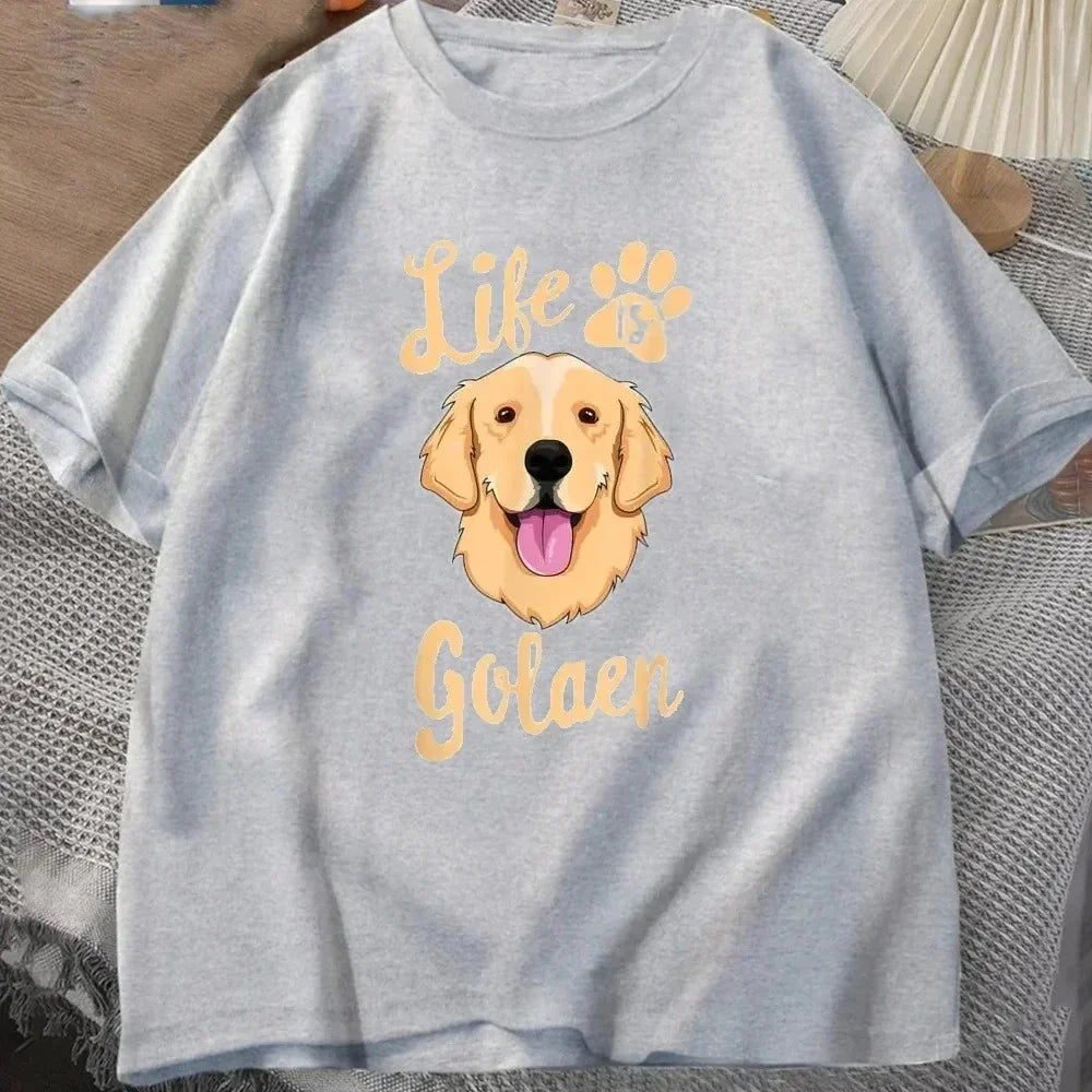 2025 Life Is Golden Retriever T-Shirt Women Dog Owner Gift T-Shirt Loose Casual Tshirts Unisex Tops Tees O-neck Tee