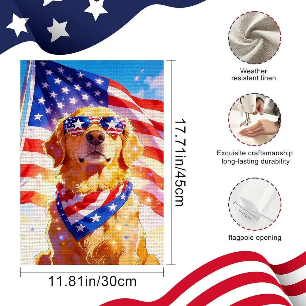 IVN Burlap Patriotic 4th of July Garden Flags 12x18 Inch Double Sided Yard Flags American Flag Golden Retriever Dog Sunglass YYQ