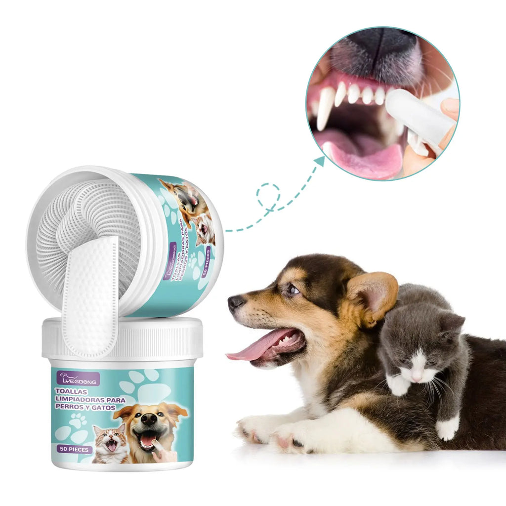 Yegbong Pet Teeth Finger Wipes Tartar Removal Oral Stain Cleaning Tooth Whitening Bad Breath Freshing Dog Toothbrushing Wipes